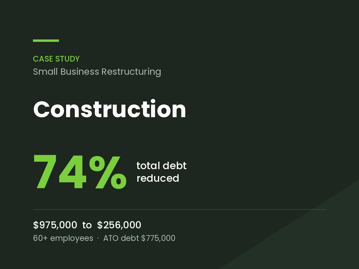 Small business restructuring case study, construction: 74 per cent debt reduction